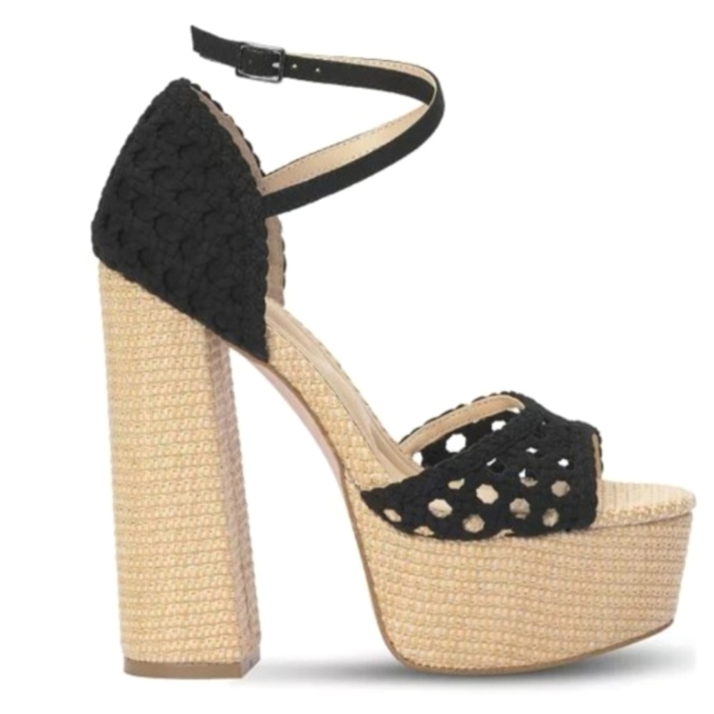 Jessica Simpson Women's Black Aditi Peep-Toe Chunky Platform Sandals